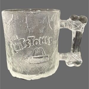 McDonalds Flintstones Glass Mug 1993 RocDonalds Clear‎ Frosted Vintage